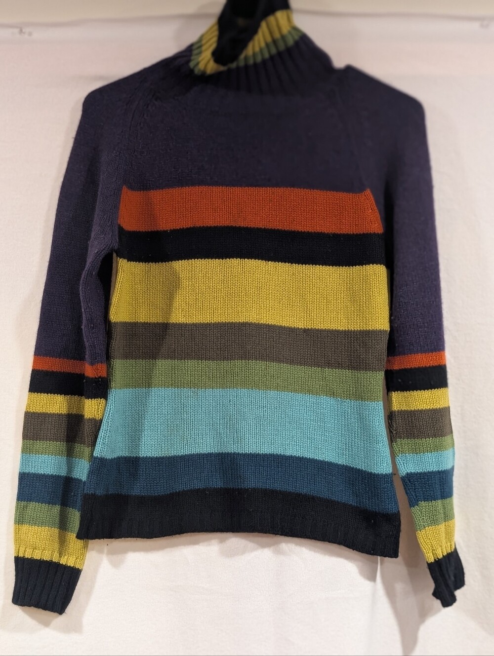 ETRO Milano 100% Cashmere Striped Turtleneck Sweater Small Vintage Made in Italy